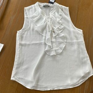 White Tommy Hilfiger Ruffle Front Top